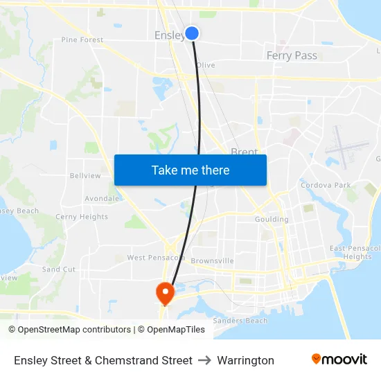 Ensley Street & Chemstrand Street to Warrington map