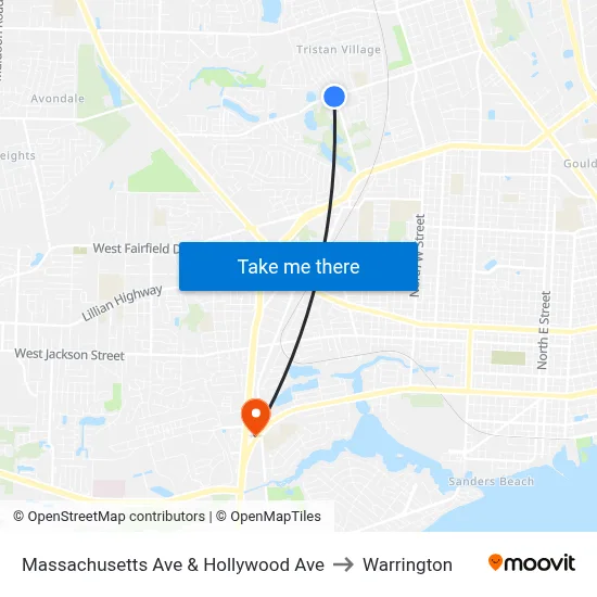Massachusetts Ave & Hollywood Ave to Warrington map