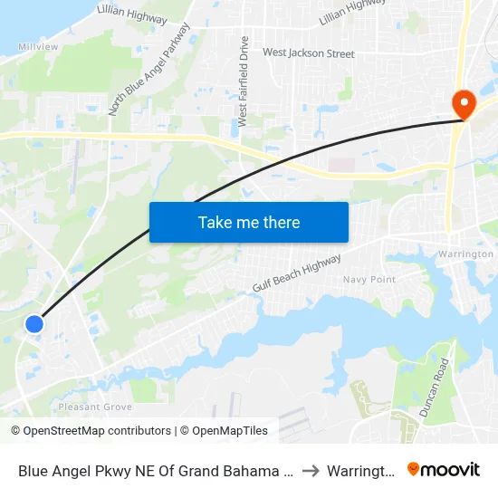 Blue Angel Pkwy NE Of Grand Bahama Dr. to Warrington map