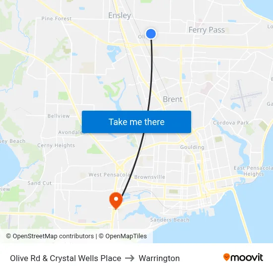 Olive Rd & Crystal Wells Place to Warrington map
