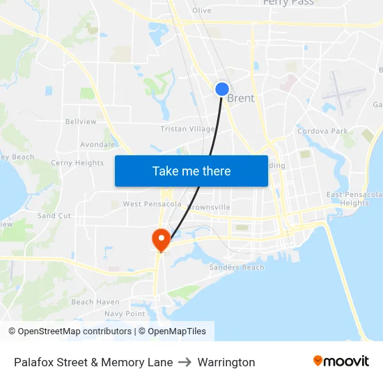 Palafox Street & Memory Lane to Warrington map