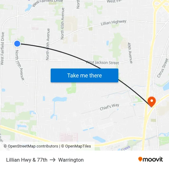 Lillian Hwy & 77th to Warrington map