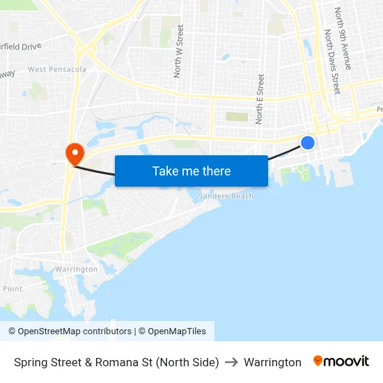 Spring Street & Romana St (North Side) to Warrington map