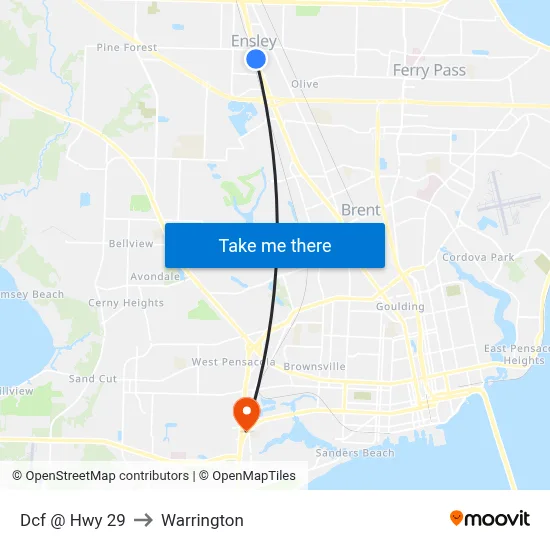 Dcf @ Hwy 29 to Warrington map