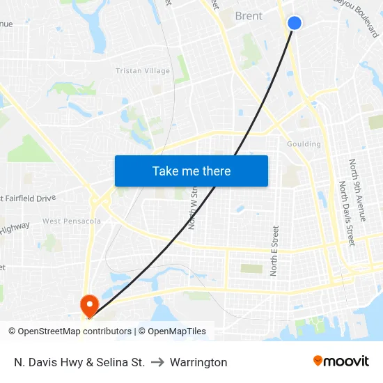N. Davis Hwy & Selina St. to Warrington map