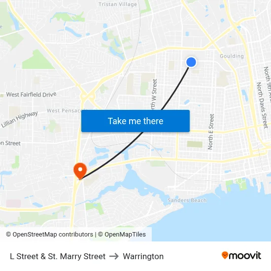 L Street & St. Marry Street to Warrington map
