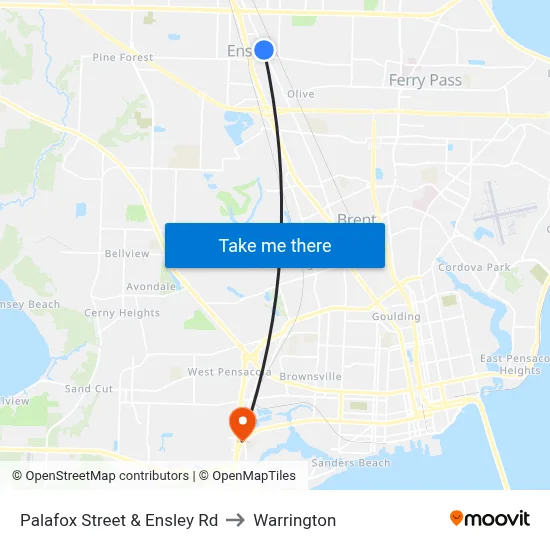 Palafox Street & Ensley Rd to Warrington map