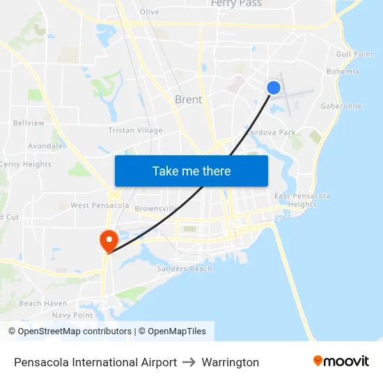 Pensacola International Airport to Warrington map