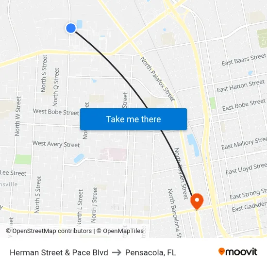 Herman Street & Pace Blvd to Pensacola, FL map