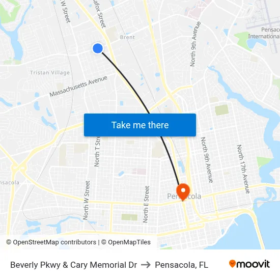 Beverly Pkwy & Cary Memorial Dr to Pensacola, FL map