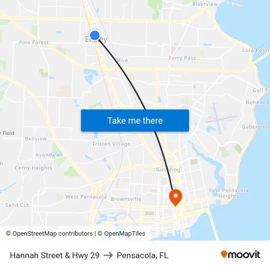 Hannah Street & Hwy 29 to Pensacola, FL map