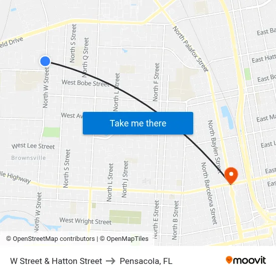 W Street & Hatton Street to Pensacola, FL map