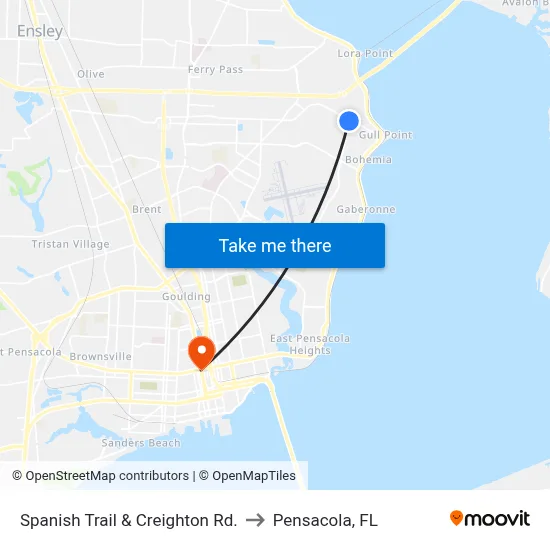 Spanish Trail & Creighton Rd. to Pensacola, FL map
