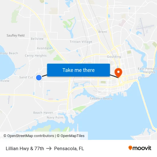 Lillian Hwy & 77th to Pensacola, FL map