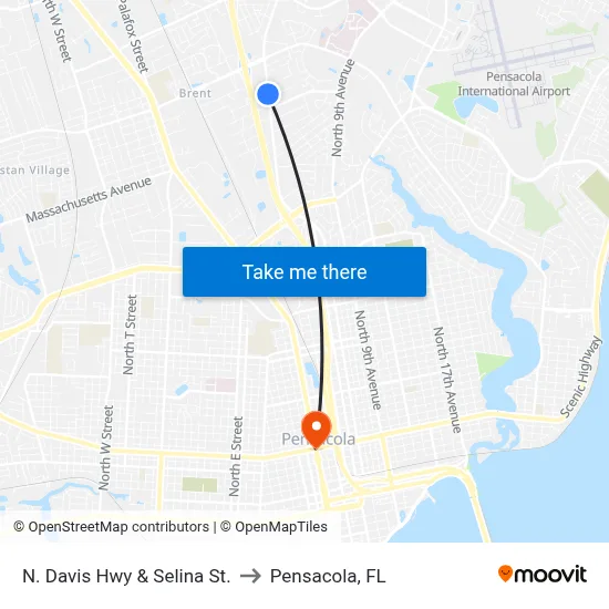 N. Davis Hwy & Selina St. to Pensacola, FL map