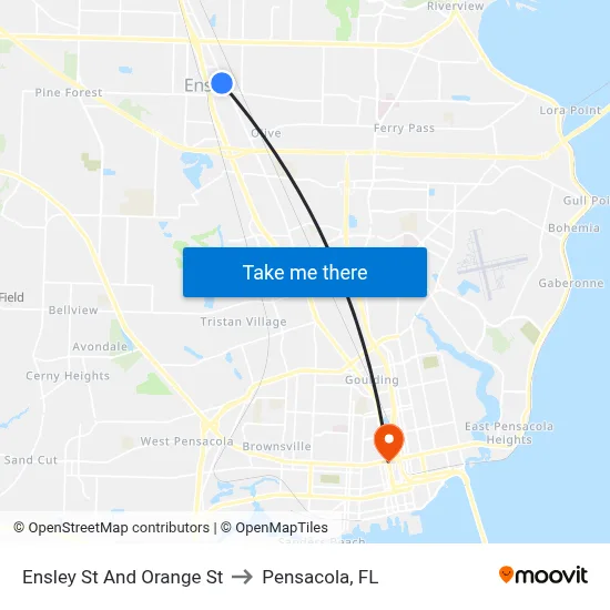 Ensley St And Orange St to Pensacola, FL map