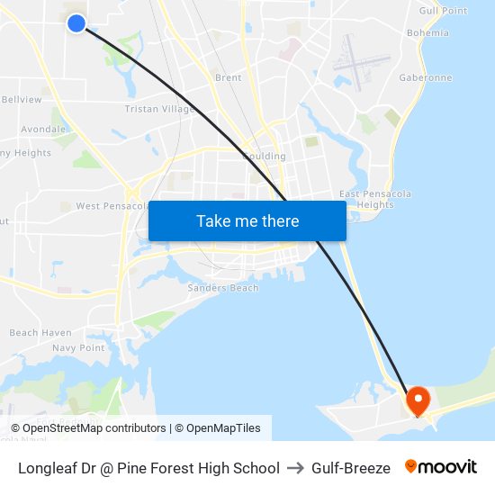 Longleaf Dr @ Pine Forest High School to Gulf-Breeze map