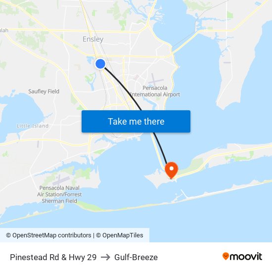 Pinestead Rd & Hwy 29 to Gulf-Breeze map