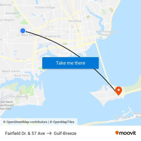 Fairfield Dr. & 57 Ave to Gulf-Breeze map