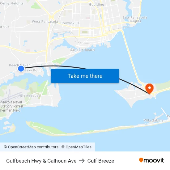 Gulfbeach Hwy & Calhoun Ave to Gulf-Breeze map