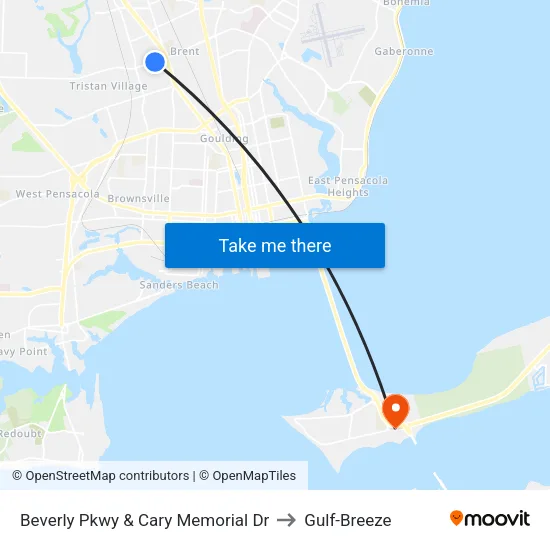 Beverly Pkwy & Cary Memorial Dr to Gulf-Breeze map