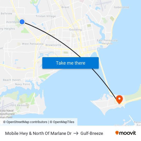 Mobile Hwy & North Of Marlane Dr to Gulf-Breeze map