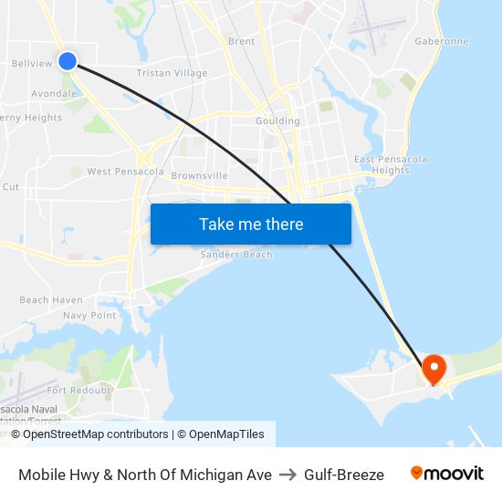 Mobile Hwy & North Of Michigan Ave to Gulf-Breeze map