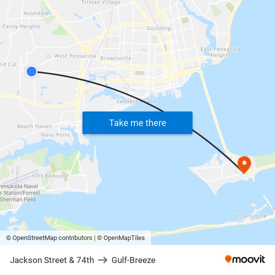 Jackson Street & 74th to Gulf-Breeze map