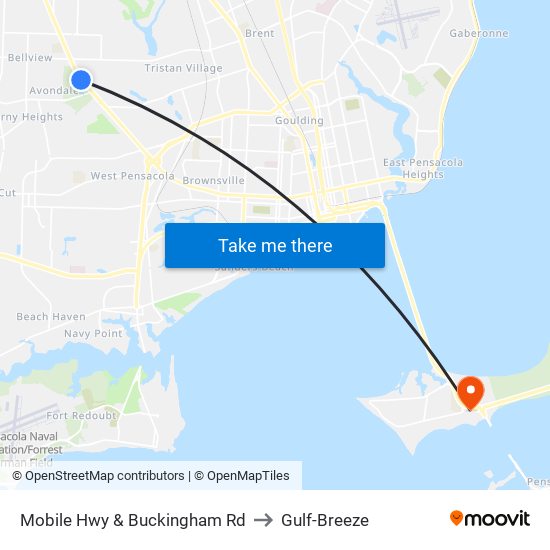 Mobile Hwy & Buckingham Rd to Gulf-Breeze map