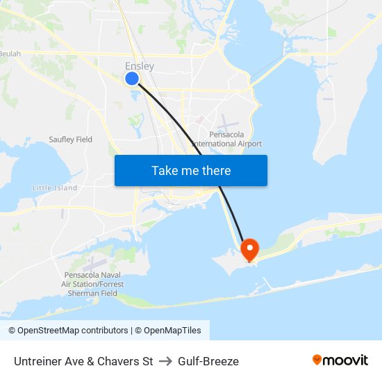 Untreiner Ave & Chavers St to Gulf-Breeze map