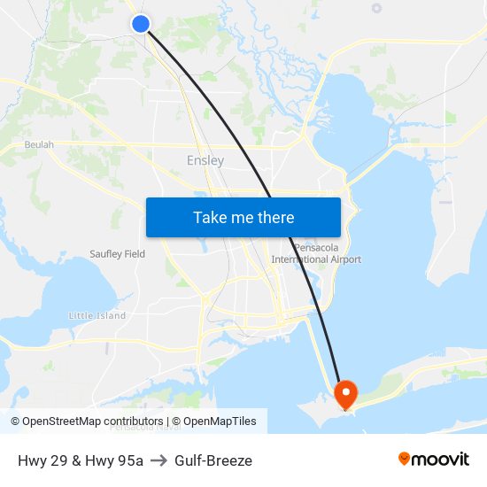 Hwy 29 & Hwy 95a to Gulf-Breeze map