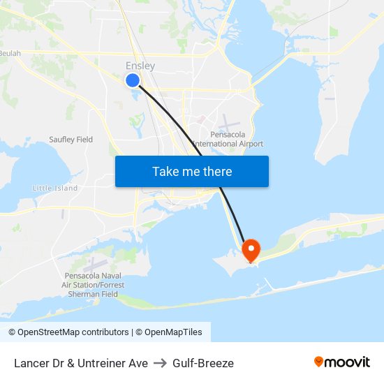 Lancer Dr & Untreiner Ave to Gulf-Breeze map