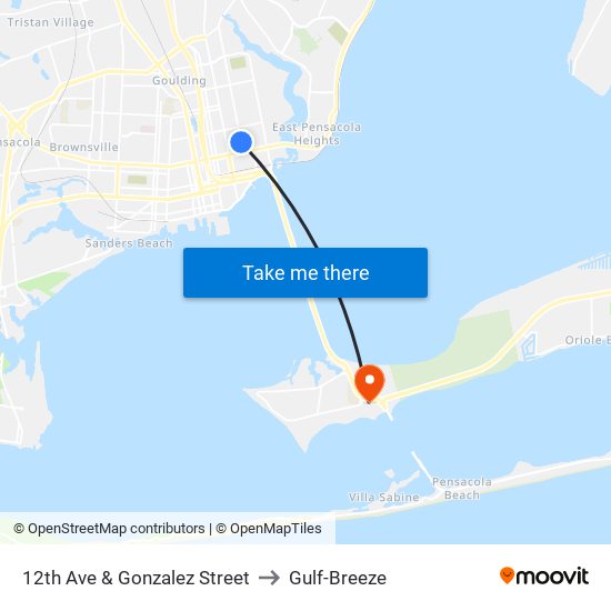 12th Ave & Gonzalez Street to Gulf-Breeze map