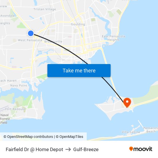 Fairfield Dr @ Home Depot to Gulf-Breeze map