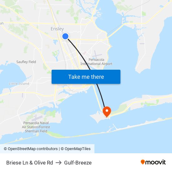 Briese Ln & Olive Rd to Gulf-Breeze map