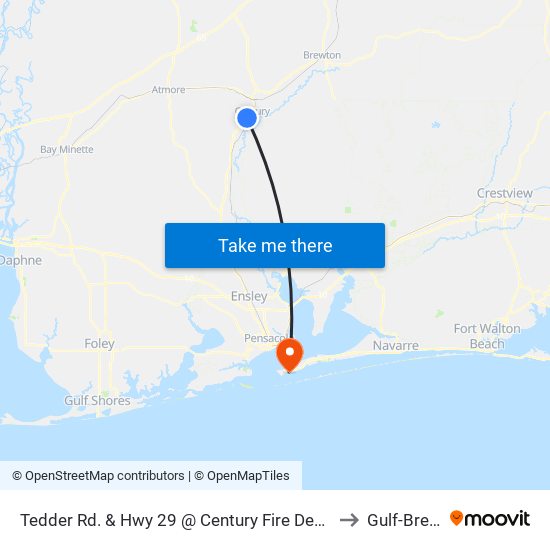 Tedder Rd. & Hwy 29 @ Century Fire Department to Gulf-Breeze map