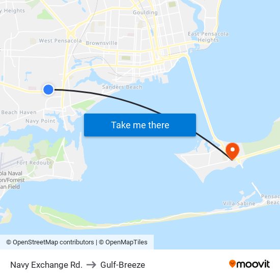 Navy Exchange Rd. to Gulf-Breeze map