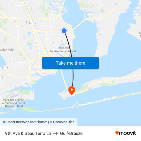 9th Ave & Beau Terra Ln to Gulf-Breeze map