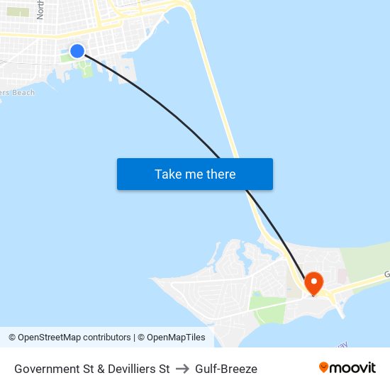 Government St & Devilliers St to Gulf-Breeze map