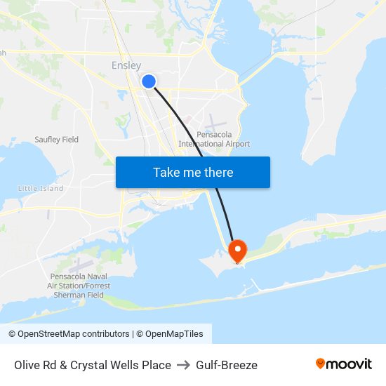 Olive Rd & Crystal Wells Place to Gulf-Breeze map