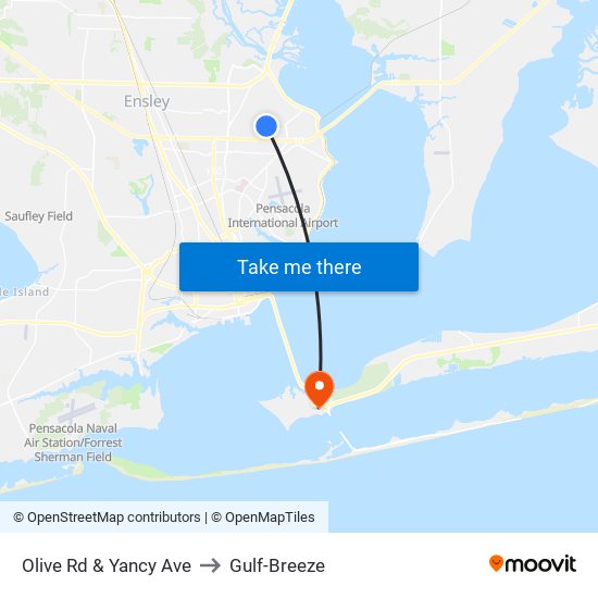 Olive Rd & Yancy Ave to Gulf-Breeze map