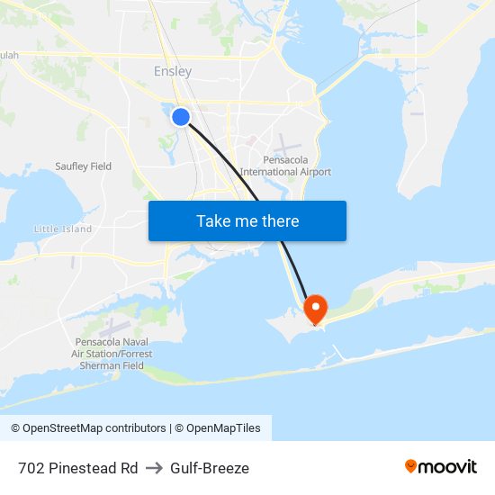 702 Pinestead Rd to Gulf-Breeze map