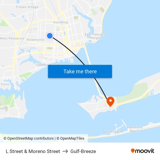 L Street & Moreno Street to Gulf-Breeze map