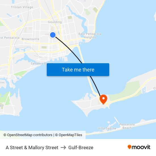 A Street & Mallory Street to Gulf-Breeze map