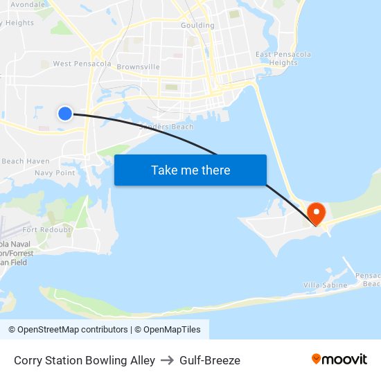 Corry Station Bowling Alley to Gulf-Breeze map