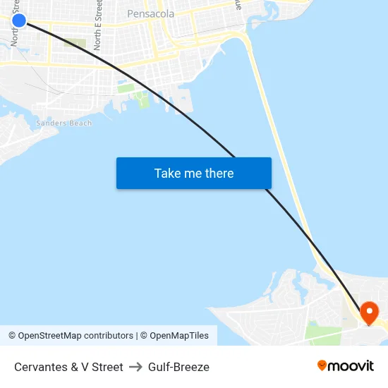 Cervantes & V Street to Gulf-Breeze map