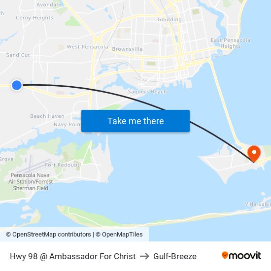 Hwy 98 @ Ambassador For Christ to Gulf-Breeze map