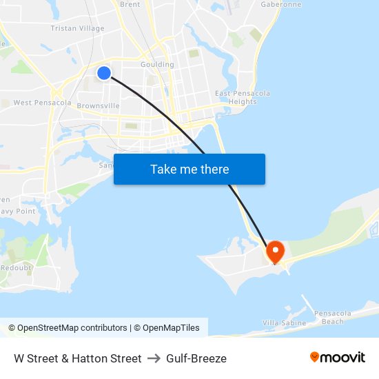 W Street & Hatton Street to Gulf-Breeze map