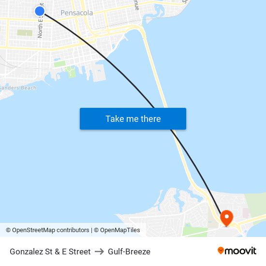 Gonzalez St & E Street to Gulf-Breeze map