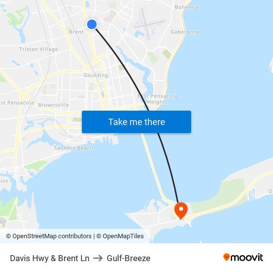 Davis Hwy & Brent Ln to Gulf-Breeze map